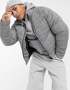 Укороченная куртка-пуховик цвета экрю в клетку ASOS DESIGN-Кремовый