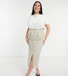 Светло-бежевая юбка-карандаш миди с пуговицами и карманами ASOS DESIGN Curve-Светло-бежевый
