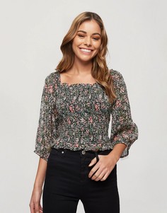 Присборенная блузка в мелкий цветочек Miss Selfridge-Черный цвет