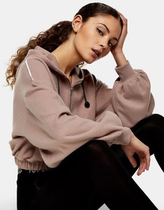 Серо-коричневый укороченный худи Topshop-Розовый цвет