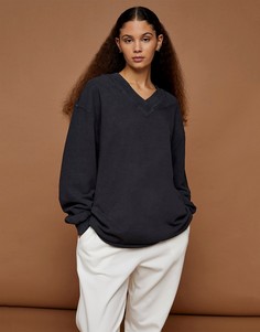 Темно-серый свитшот с V-образным вырезом Topshop Premium Leisure