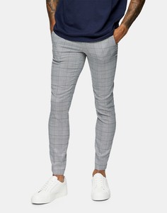 Серые зауженные брюки в клетку Topman-Серый
