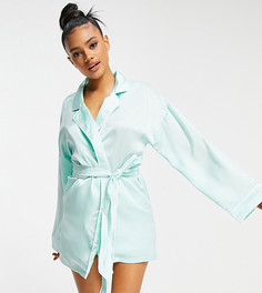 Атласный халат мятного цвета с вышитым логотипом Missguided-Зеленый цвет