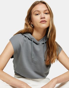 Темно-серый худи без рукавов Topshop-Голубой