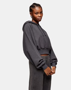 Выбеленный черный объемный худи с напуском Topshop Premium Leisure-Черный цвет