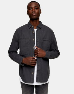 Темно-серая рубашка навыпуск с фактурой «в елочку» Topman-Серый