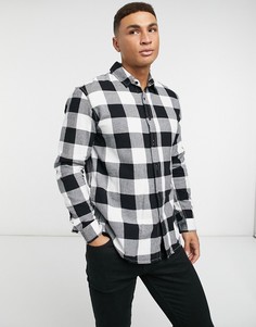 Приталенная рубашка в черно-белую клетку буффало Topman-Черный цвет
