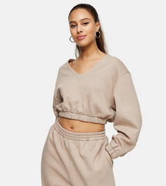 Белый укороченный свитшот с V-образным вырезом Topshop Petite
