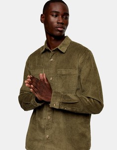 Вельветовая рубашка навыпуск оливково-зеленого цвета Topman-Зеленый цвет