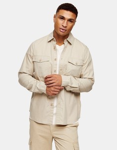 Светло-бежевая рубашка навыпуск с двумя карманами Topman-Нейтральный