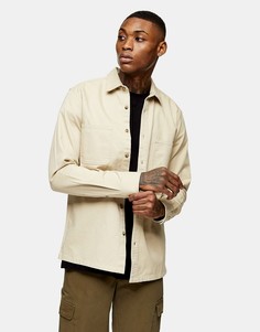 Светло-бежевая рубашка узкого кроя из саржи с двумя карманами Topman-Серо-бежевый