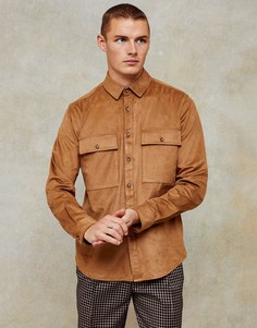 Светло-коричневая рубашка узкого кроя из искусственной замши Topman-Коричневый цвет