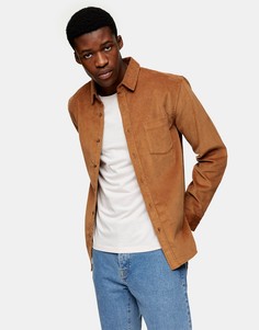 Коричневая вельветовая рубашка узкого кроя Topman-Коричневый цвет