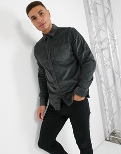 Темно-серая вельветовая рубашка узкого кроя Topman-Серый