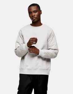 Серый свитшот со стегаными рукавами реглан Topman