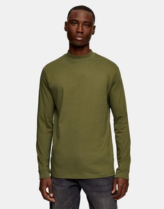 Лонгслив с высоким воротом оливкового цвета Topman-Зеленый цвет