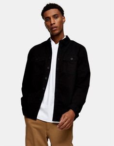Черная рубашка навыпуск с двумя карманами Topman-Черный цвет