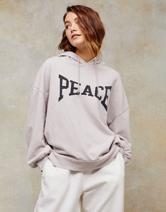 Серый худи с принтом в виде надписи "peace " Topshop
