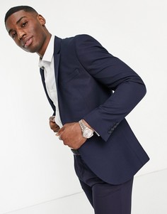 Приталенный фактурный пиджак темно-синего цвета с лацканами с разрезами Topman-Темно-синий