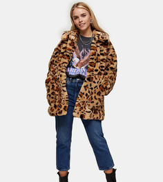 Куртка из искусственного меха с леопардовым принтом Topshop Petite-Многоцветный