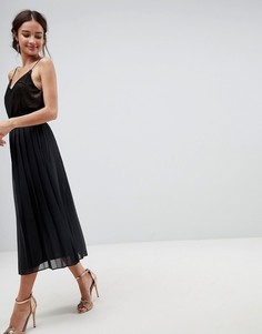 Плиссированная юбка миди из шифона с присборенной талией ASOS DESIGN-Черный цвет