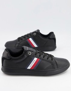 Черные кожаные кроссовки с логотипом-флагом сбоку Tommy Hilfiger-Черный цвет