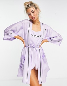 Сиреневый атласный халат с вышивкой логотипа на спине Juicy Couture-Фиолетовый цвет