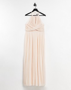 Светло-розовое плиссированное платье макси с запахом TFNC Bridesmaid-Серый