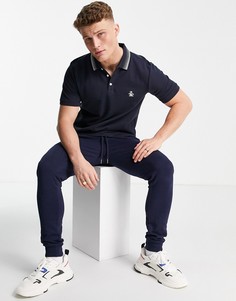Темно-синее поло из пике с окантовкой в клетку и фирменным логотипом Original Penguin-Темно-синий