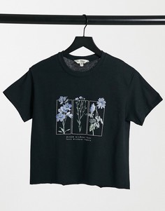 Черная футболка с цветочным рисунком Miss Selfridge-Черный цвет