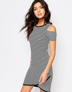 Полосатое облегающее платье с вырезами на плечах River Island-Мульти
