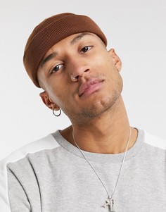 Темно-коричневая шапка-бини мини в рыбацком стиле ASOS DESIGN-Светло-коричневый