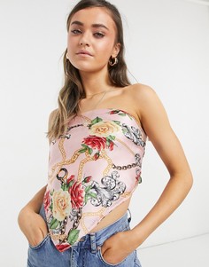 Атласный кроп-топ в виде платка на голову с цветочным принтом My Accessories London-Многоцветный