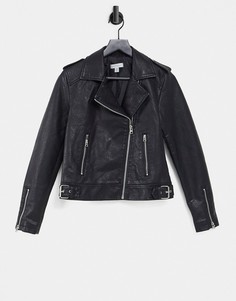 Черная короткая куртка из искусственной кожи Topshop-Черный цвет
