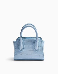 Голубая миниатюрная сумка-тоут с крокодиловым принтом Topshop-Голубой