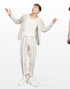 Строгий пиджак узкого кроя из мягкой ткани с добавлением льна в белую и голубую полоску ASOS DESIGN-Белый