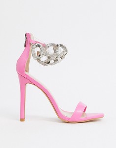 Розовые босоножки на каблуке с украшенным стразами ремешком Public Desire Iced Out-Розовый цвет