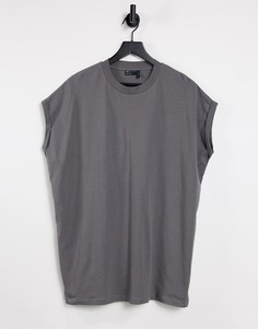 Черная выбеленная oversize-футболка удлиненного кроя с отворотами на рукавах ASOS DESIGN-Черный цвет