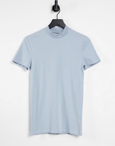 Голубая обтягивающая футболка с высоким воротом ASOS DESIGN-Голубой