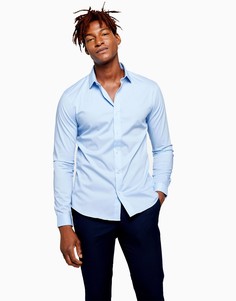 Светло-голубая эластичная рубашка с длинными рукавами Topman-Голубой