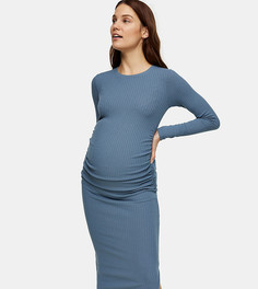 Платье миди цвета индиго со сборками по бокам Topshop Maternity-Голубой