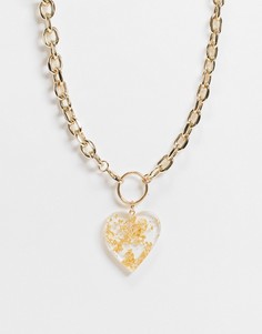 Золотистое ожерелье с крупными звеньями и подвеской в виде сердца Monki Caribou-Золотистый