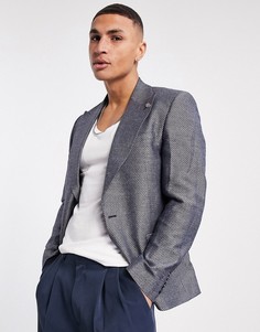 Белый и синий пиджак с мелким жаккардовым геометрическим рисунком Twisted Tailor