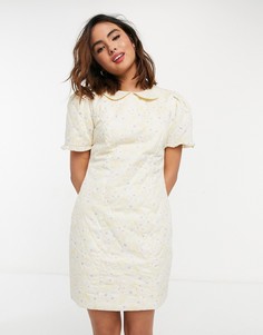 Кремовое стеганое платье мини с цветочным принтом Pimkie-Белый
