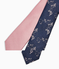 Набор из 2 галстуков: с цветочным принтом и фактурного галстука розового цвета Topman-Многоцветный