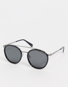 Солнцезащитные очки в стиле унисекс с круглыми линзами Polaroid-Черный цвет