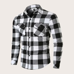 Мужская рубашка в клетку с карманом Shein