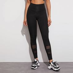Спортивные леггинсы с широкой талией и сетчатой вставкой Shein