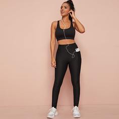 Однотонные спортивные леггинсы с карманом Shein
