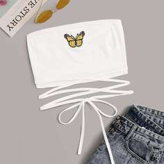 Укороченный Топ Без Бретелей Со Шнуровкой И Вышивкой Бабочка Shein